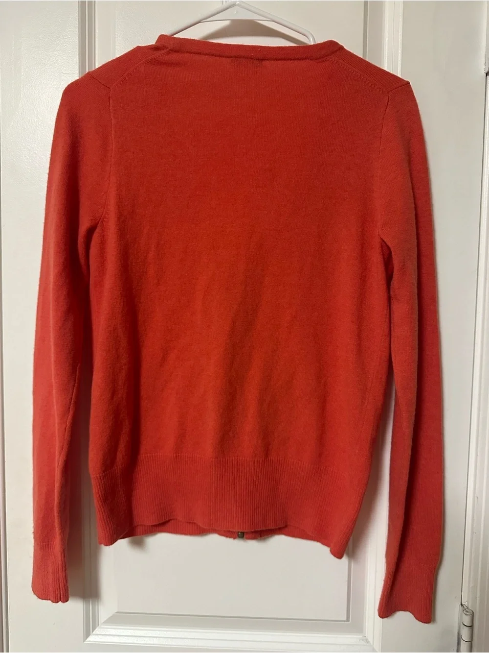 J. Crew Bright Coral Zip-Front V-Neck Cardigan. Wool/Cashmere blend